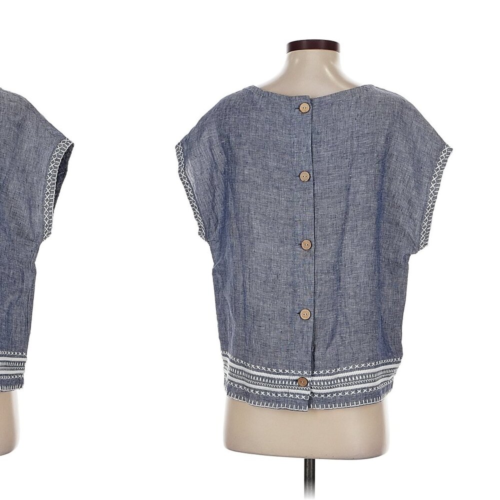 Sigrid Olsen Short Sleeve Button Back Linen Top (… - image 3
